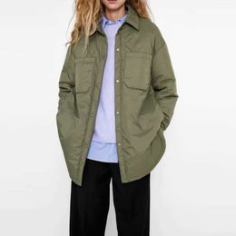 Winter Fashion Arrival Turn Down Collar Long Sleeve Shirt Coats Black Green Women Parkas With Pockets Mujer Solid Jackets 211130