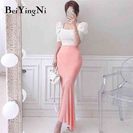 Office Ladies Two Piece Set Lace Top Blouses Female Maxi Package Hip Skirts Women Suits Fashion Elegant Blusas Mujer 210506