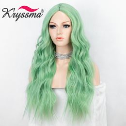 Green Wig Long Wavy Synthetic Wigs For Women Body Wavy Wigs For Halloween Party Cosplay Wigs Full Machine Made Hair Wigfactory direct