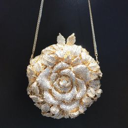 Evening Bags XIYUAN Gold Blooming Rose Women Crystal Flower Clutch Party Cocktail Rhinestone Handbags Bridal Wedding Lady Purses