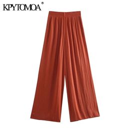 KPYTOMOA Women Chic Fashion Side Pockets Soft Touch Wide Leg Pants Vintage High Elastic Waist Female Trousers Mujer 211115