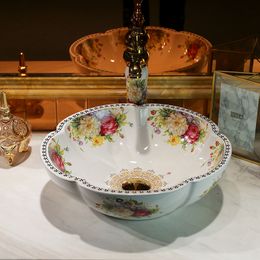 Peony Handmade Porcelain Countertop Lavabo Round Sink Bathroom Basin porcelain ceramic wash basin