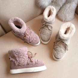 Real Leather Women Snow Boots Warm Fur Winter Shoes Woman Fashion Platform Plush Short Boot Footwear Size 34-42