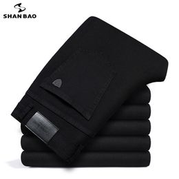 SHAN BAO Autumn Brand Pure Black Fitted Straight Jeans Classic Style Young Men's Casual Slim Stretch Denim 211108