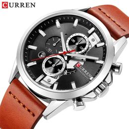 Top Fashion Brand CURREN Casual Quartz Watch Mens Sport Waterproof Wristwatch Army Military Leather Male Clock Relogio Masculino 210517