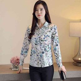 Spring Autumn Women's Blouses Printed Lapel Long Sleeve Shirt Korean Style Loose Casual female Tops LL322 210506