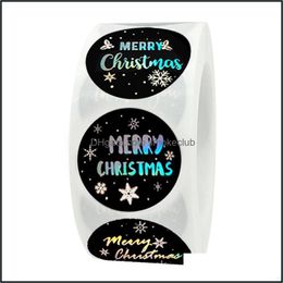 Gift Wrap Event & Party Supplies Festive Home Garden 500Pcs/Roll 4 Design Pattern Black Laser Sier Merry Christmas Sticker Snowflake Label D