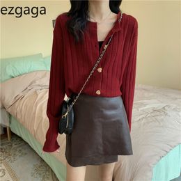 Ezgaga Casual Sweater Women Tender Solid Loose Autumn Winter New Fashion Knitwear Ladies Tops Thin Outwear Knitted Cardigan 210430