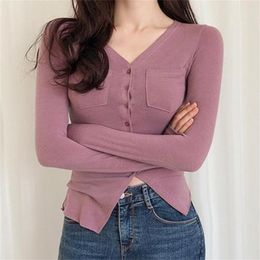 Sexy Tee Shirt Women Slim Body Solid White Top Long Sleeved Spring Autumn V Neck Casual T Shirts Female Blusa 210525