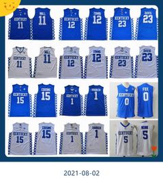 켄터키 와일드 캣츠 저지 대학 농구 Devin 부커 존 벽 Davis Karl-Anthony Towns Demarcus Cousins ​​Malik Monk Fox Blue Men Jerseys