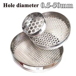 Round 304 Stainless Steel Mesh Sieve 0.5-50mm Hole Kitchen Baking Food Bean Filter Screen Fruit Filter Sieve Strainer Sifter Net 210626