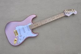 Pink Granule Paint Electric Guitar with Maple neck,White pearl Pickguard,Gold Hardware,Provide Customised services