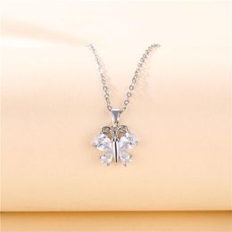 Pendant Necklaces One Piece Stainless Steel Necklace Rhinestone Butterfly Pendnat For Women Flash Zircon Insect Jewellery Christmas Gift
