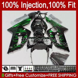 Injection Mould Bodys For KAWASAKI NINJA ZX 6R 600 CC 6 R ZX-6R ZX6R 03 04 Bodywork 8No.89 ZX 636 600CC ZX636 03-04 ZX600C ZX600 ZX-636 2003 2004 OEM Fairing Kit green flames