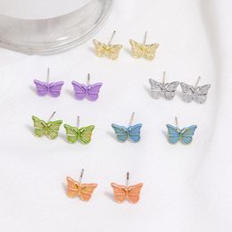 Stud Minar Fairy Multi Coloured Butterfly Earrings For Women Mujer Metallic Plaid Small Simulation Wing Pendientes