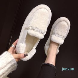 Wholesale-Boots 2021 Shoes Women Winter WarmFlat Casual Loafers Slip On Women's Flats Plush