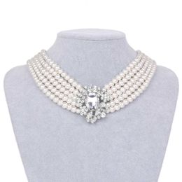 HOWAWAY 2020 new Hepburn theme party round imitation pearl collar necklace multi-strand collar 20s necklace accessories X0707