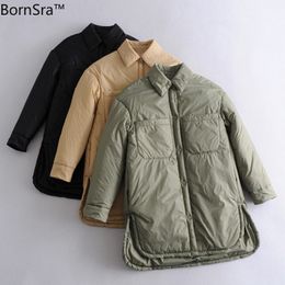 Bornsra Spring Loose Double-pocket Split Shirt Jacket Turn-down Collar Regular Solid woman shirt coats