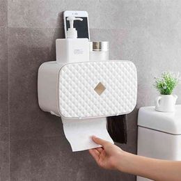 Bathroom Accessories Toilet Paper Holder Storage Box Dispenser Plastic Wall Mounted Tissue for Roll Portable 210423