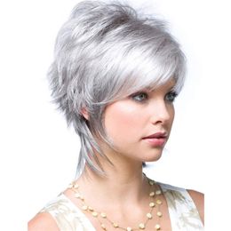 Short Bobo Synthetic Wig Grey Pelucas High Temperature Fibre Wigs Perruques de cheveux humains WIG-376