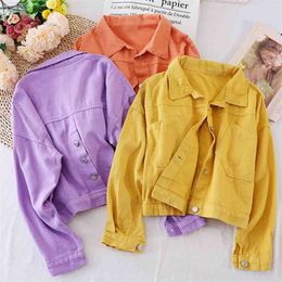 Women Autumn Solid Colour Long Sleeve Tops Turn-down Collar Double Pockets Loose Coat Back Chic Button Jacket PL509 210506