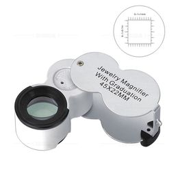 Microscope Jewelry Magnifier with Graduation 45X 22MM LED UV Illuminated Jadeite Filter Gem Identifying Type Inspecting Magnifiers Magnifying Glass Loupe Lamp