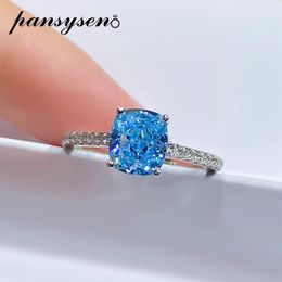 Arrival 100% 925 Sterling Silver Aquamarine Simulated Moissanite White Gold Colour Wedding Rings Fine Jewellery Gifts Cluster2827