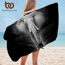 BeddingOutlet ElephantBeach Towel 3D Printed Bathroom Towel Black and White serviette PographyShower Towel 75cmx150cm 210611
