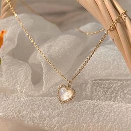 Heart Pendant Necklace for Women Korean Shiny Opal Zircon Clavicle Chain Choker Necklace Jewelry Wedding Party Birthday Gift