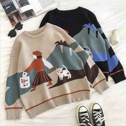 Cute Kawaii Cartoons Harajuku Sweater Women Loose Long Sleeved Casual Pullover Tops Autumn Winter Korean Knitted Sweaters 210525