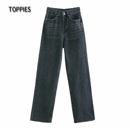 Gray Staight Jeans Women High Waisted Overlength Mom Female Trousers Streetwear 210421