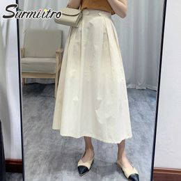 SURMIITRO Summer Blue Cotton White Long Skirt Women Korean Style Fashion High Waist Mid-Length A Line Skirt Female OL 210712