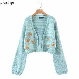 Fall Women Crochet Sexy V Neck Long Sleeve Cardigan Sweater Streetwear Plus Size Outerwear Autumn Cropped Tops 210514