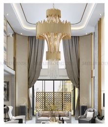 French Deluxe Gold Round LED Crystal Large Chandelier Project Penthouse Pendant Lamps for Villas Living Room Spiral Stairs Hotel Lobby Lights Fixture