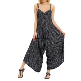 Women's Jumpsuits & Rompers Women Plus Size Stripe Jumpsuit Strappy V Neck Loose Romper Ladies Backless Summer Wide Leg #YJ