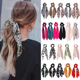 Women Scrunchie Ribbon Elastic HairBands Bow Scarf Printing HeadBand for Girls Ladies Hair Ropes Ties free DHL