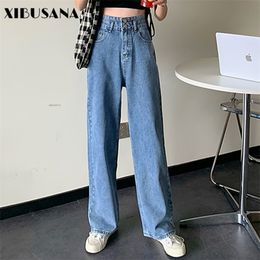 High Waist Casual Jeans Women Denim Pants Spirng Autumn Female Loose Wide Leg Pant Full Length Jeans Trouses Plus Size 4XL 210322