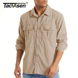 TACVASEN With 2 Chest Zipper Pockets Tactical Shirt Men's Quick Drying Skin Protective Long Sleeve Team Work Tops Outdoor 210809
