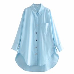 Women Button Decoration Side Slit Poplin Shirt Female Turndown Collar Long Sleeve Blouse Casual Lady Loose Tops Blusas S8166 210430