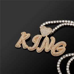 Men Women Gold Plated Bling CZ Custom Name Cursive Letter Name Pendant Necklace With 24inch Rope Chain