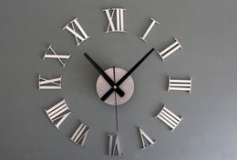 Metal texture DIY numerals wall clock Creative clock room wall stickers gold and silver