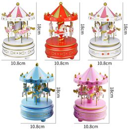 Hot selling merry go round music box cake decorations birthday gift children's boutique toy wooden horse decorations