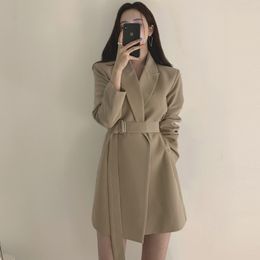Spring Autumn Korean Chic Long Sleeve Simple Loose Ladies Office Coat Sweet Women Jacket Suits Outwear Khaki 210510