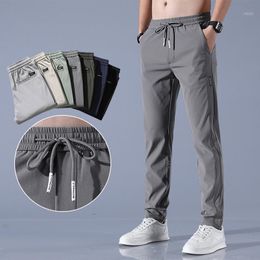 Men's Jeans Summer Quick Dry Pants Youth Men Thin Ice Silk Stretch Loose Breathable Casual Sports Straight Trousers Elastic Waist