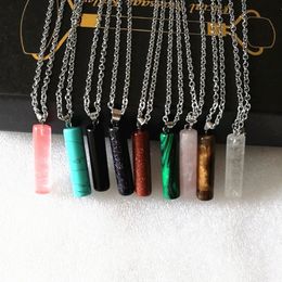 cylinder Turquoise Opal Natural Quartz Crystal Pendant Pink Stone column Necklace Jewelry for Women Gift Accessories