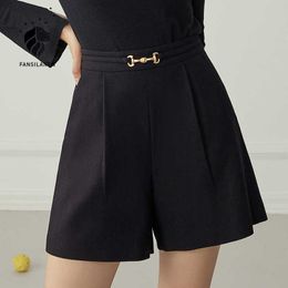 FANSILANEN Wool blend pleated casual shorts Women elegant high waist Autumn winter female black wide leg sexy short pants 210607