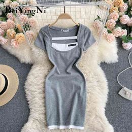 Sexy Club Party Bodycon Dress Spell Colour Streetwear Summer Hollow Out Mini Chic Grey Black High Quality 210506