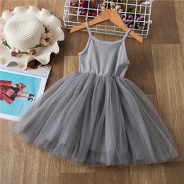 Girls Summer Sleeveless Mesh Princess Dress For Kids Birthday Party Costume Children Holiday Solid Colour Clothing 3 4 6 7 8 Year Q0716