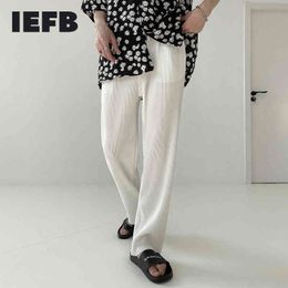 IEFB Pleated Pants Men's Casual Pants Loose Straight Wide Leg Trousers Korean White Pants Trend Elastic Trousers 9Y6983 210524