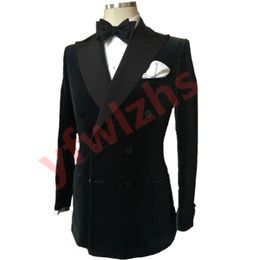 Handsome Velveteen Groomsmen Peak Lapel Groom Tuxedos Men Suits Wedding/Prom/Dinner Man Blazer(Jacket+Tie+Pants) T292
